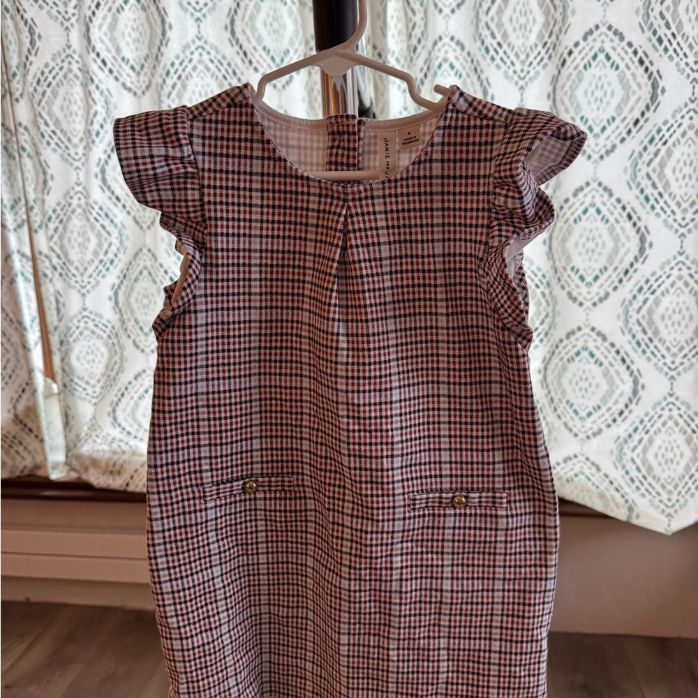Janie and Jack Pink and Navy Plaid Ruffle Sleeve Dress